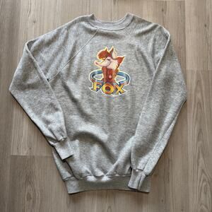 Vintage 1980's Fox Cartoon Factors ECT Gray Crewneck Pullover Sweatshirt Sz XL